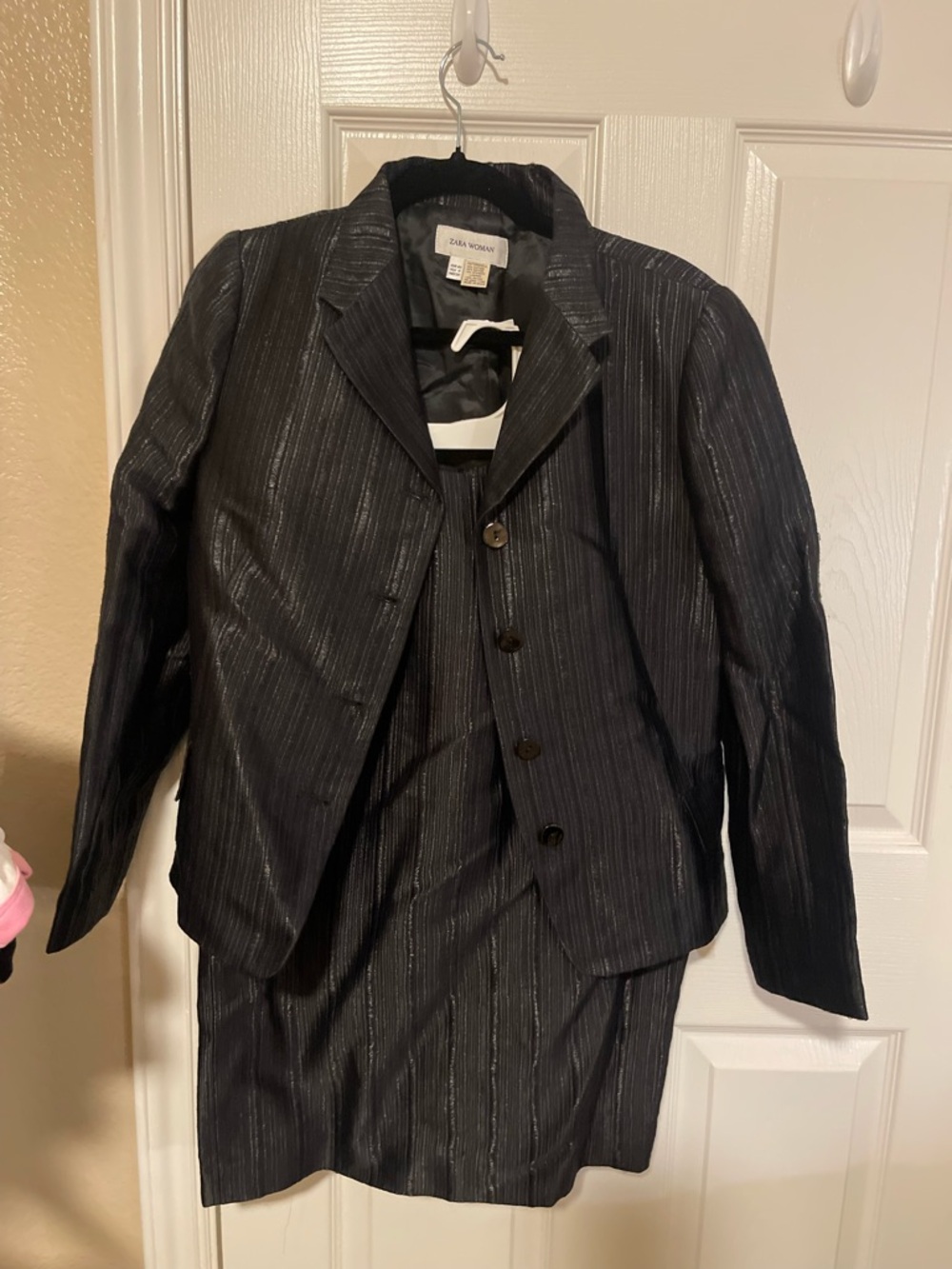 Zara Black Pinstripe Skirt Suit